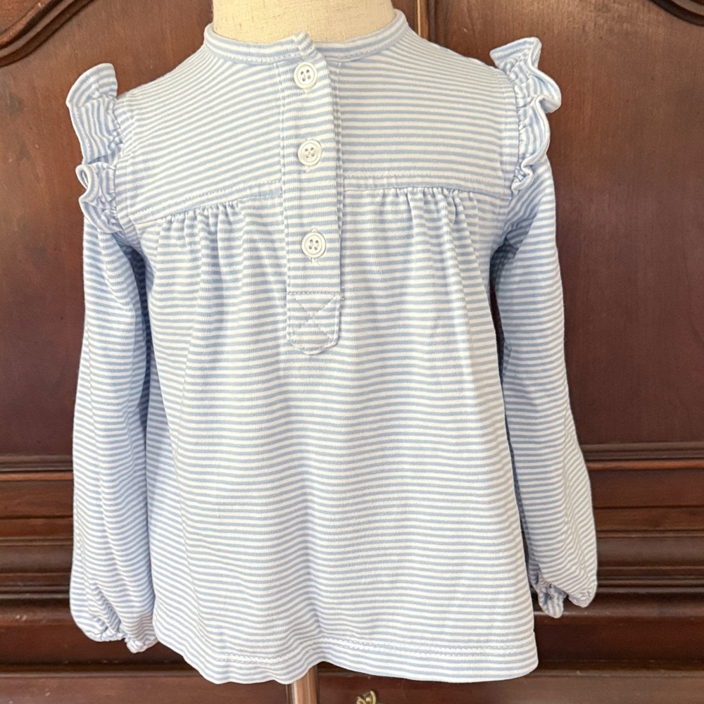 Peggy Green Blue Stripe Ruffle Shoulder Top Girls 2T Boutique
